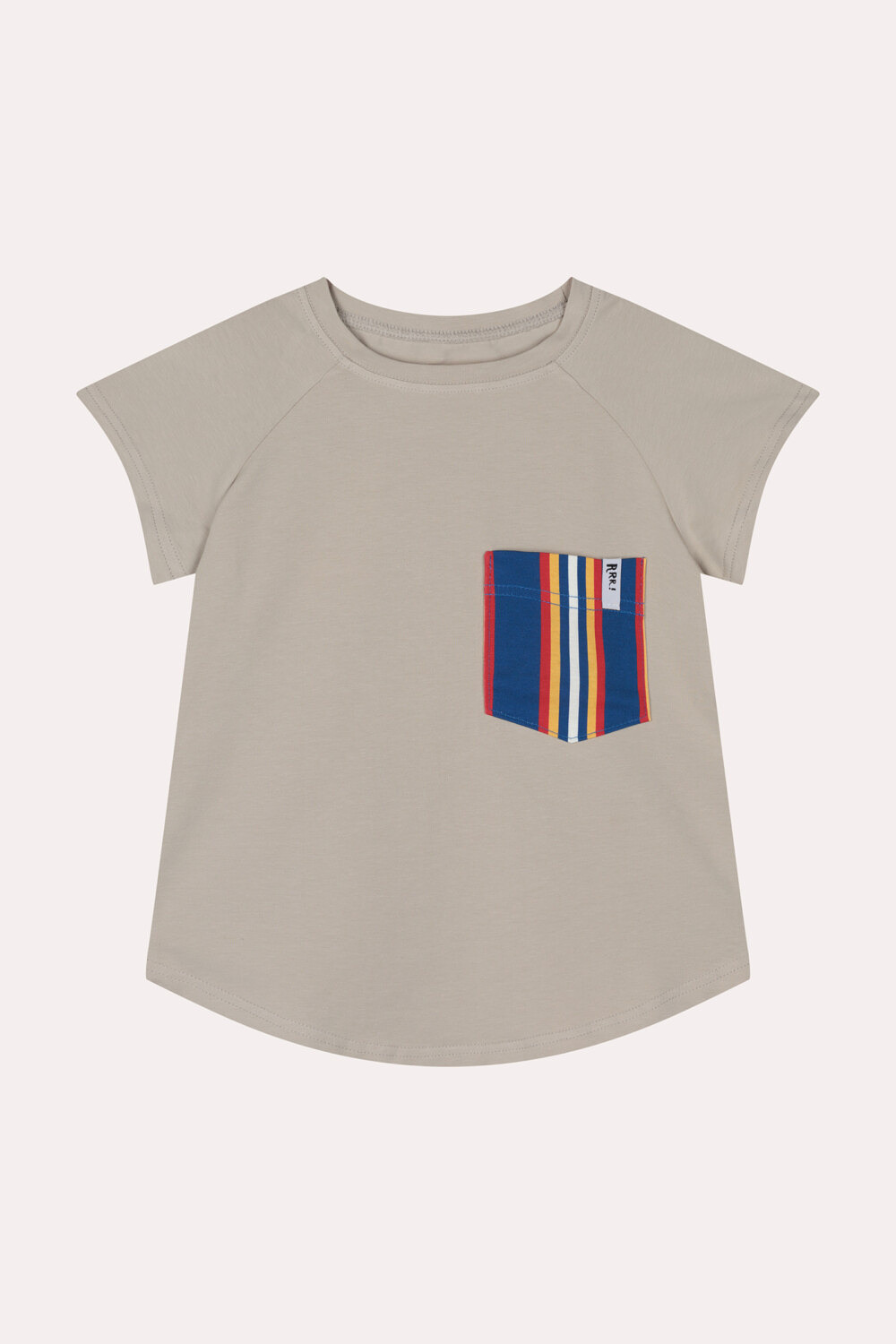 T-shirt beżowy z kieszonką w paski